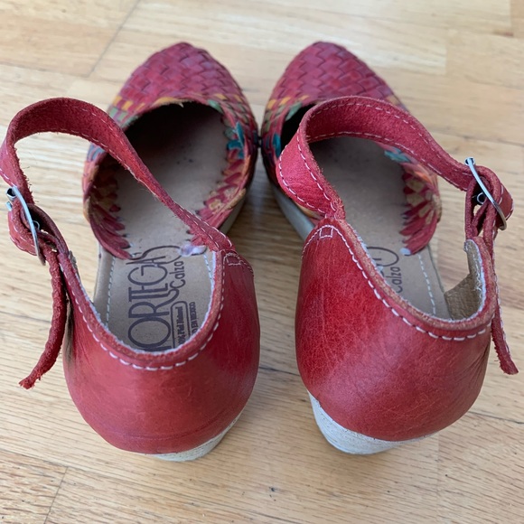 Authentic Huaraches Sandal Heels from Oaxaca Mexico, red multi-colored - Picture 8 of 11